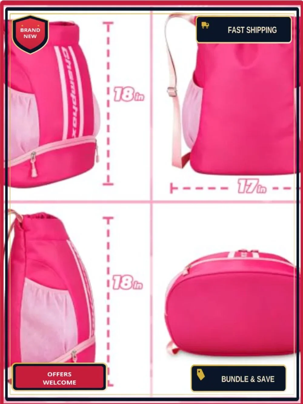 Nylon Drawstring Backpack with Shoe Compartment, Wet/Dry Pocket, 5 Pockets, for